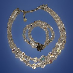 Gorgeous Vtg Set La Roco Crystal Cut Bead 2 Strand Necklace & Bracelet Signed