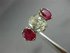 ANTIQUE 3.51CT OLD MINE DIAMOND & AAA RUBY PLATINUM THREE STONE ENGAGEMENT RING