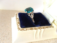 Vintage Sarah Coventry Ring Sterling Silver Teal Turquoise Blue Stone Adjustable