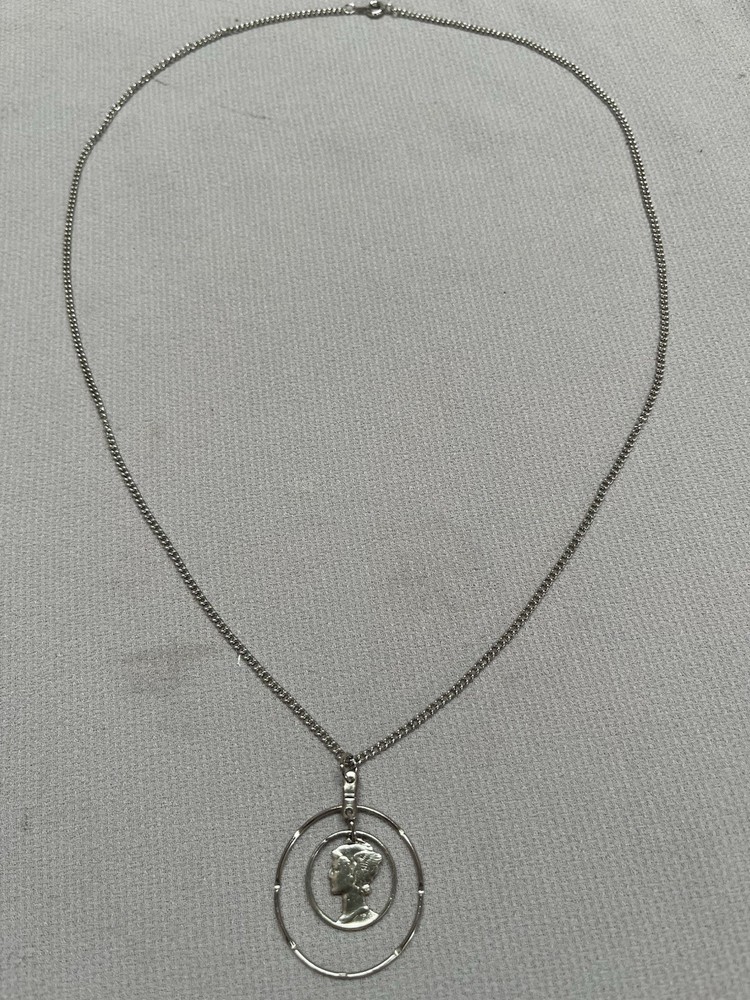 Stunning U.S. Silver Mercury Dime Art Carved Pendant w/24″ Chain