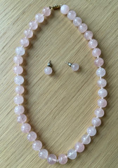 Vintage Rose Quartz 18 in Necklace w 12mm beads & matching 10 mm post earrings