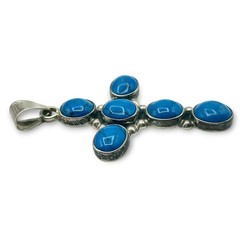 Vintage MWS Sterling Silver Howlite Cabochon CROSS Pendant 2” 12g Mexico EUC
