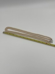Vintage Hand Knotted Faux Pearl Double Strand Rhinestone Floral Clasp Necklace