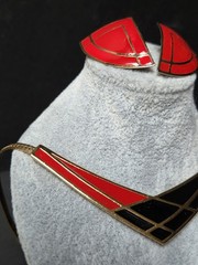 Vtg 1986 Avon Red & Black Enamel Chevron Choker Necklace Modernist Earrings Set
