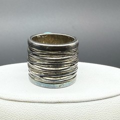 Vtg Silver Tone Faux Turquoise Wide Cigar Band Statement Cocktail Ring Size 5.5