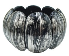 VINTAGE LUCITE CHUNKY BRACELET 1 3/4″ BLACK SILVERY SHIMMERY ENAMEL STREAKING