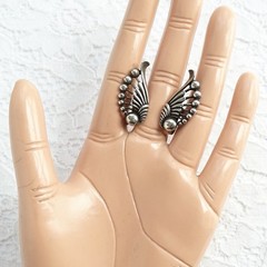 C1950s Sterling Silver Screw Back Earrings Ear Climber FAN WINGS 1 1/8” Signed