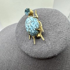 Vintage BEETLE BUG INSECT PIN Brooch Gold Tone Rhinestone 1.25”