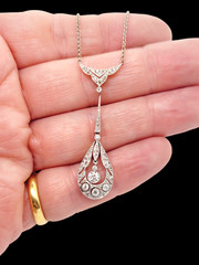 Vintage Style Edwardian Style Lab created Diamond 14k White Gold Finish pendant