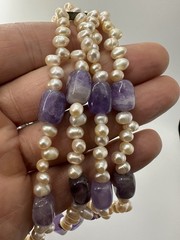 Amethyst & 2 MM Pearl Statement Piece 20 Inch Necklace