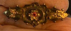 Victorian English 9CT Gold Ruby Diamond Brooch Birmingham 375 hallmarks 3.1g