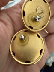Vintage Erwin Pearl Brushed Gold Tone Statement Runway Pierced Earrings