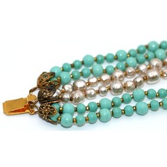 Vintage Signed Miriam Haskell Turquoise Bead Bracelet & Clip On Earrings Set