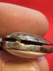 VINTAGE THAI Sterling Silver Mother of Pearl Markasite Heavy Locket 18” Chain
