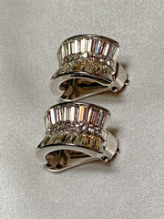 Vintage Attwood Collection 22k White Gold Plated Half Hoop Rhinestone Earrings