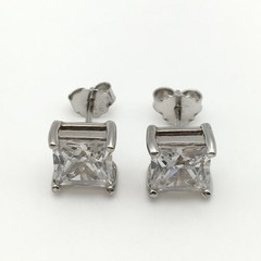 3.4g Sterling Silver 7mm Princess Cut CZ Stud Post Earrings Marked 925 #94