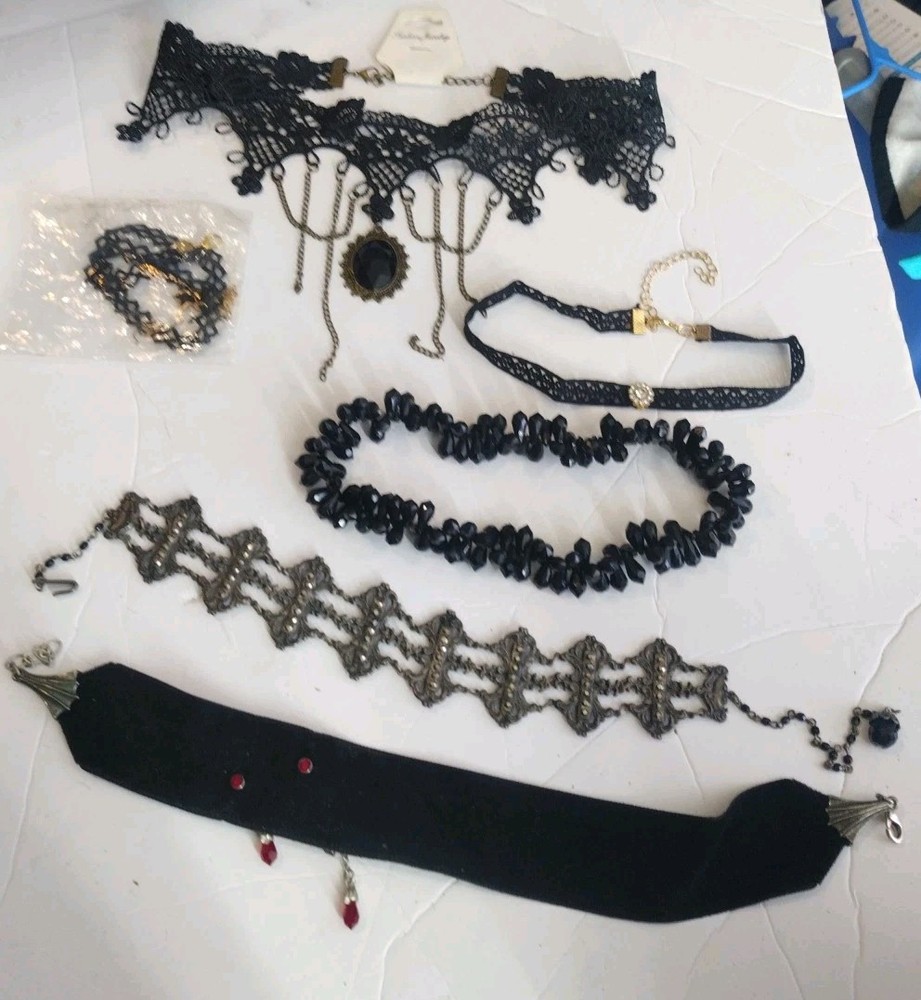 Mixed lot chokers fashion jewlery vintage to modern gothic alchemy