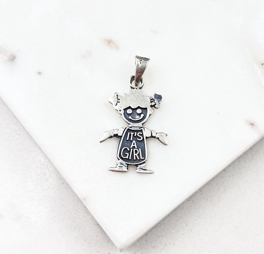 Vintage 925 Sterling Silver Mexico Taxco It’s A Girl Charm Pendant