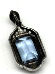 German Art Deco Pendant 835 Silver Ornate Blue Crystal Emerald Cut Vintage