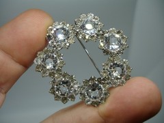 1.5″ elegant bridal rhinestone STERLING BROOCH PIN 7 big crystal clear jewels