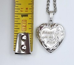 Vtg Marathon Sterling Silver Heart Locket Pendant Necklace Forever in My Heart