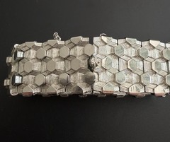 BOUCHER Signed 7804B Silver Hexagon Link Wide Gate Panel Bracelet Safety Chain 7
