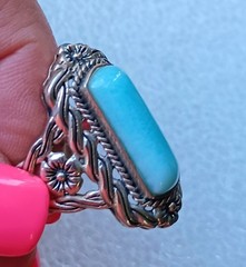 Vintage Blue Latimar Floral Sterling Silver Ladies Ring Sz 11.25
