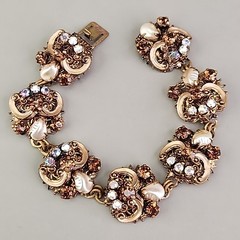 Vintage Rhinestone Bracelet Clip Earrings Set AB Western Germany Filigree Enamel