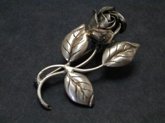 Vtg 835 Silver 3D Rose Bracelet Brooch Screw Back Earrings 3 pc Set Pin European
