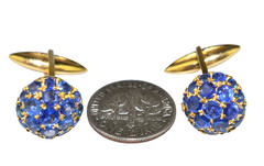 VINTAGE 14K YELLOW GOLD GENUINE SAPPHIRE CUFFLINKS ROUNDED DOME 9.6 GRAMS