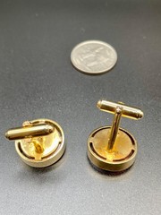 Vintage Anson Gold Tone Mod Red Lucite Floating Ball Round Cufflinks MCM