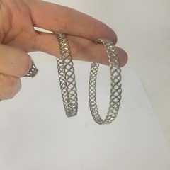 Silver Tone Filigree Cuff Hoop Earrings Pierced Large