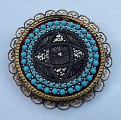 VTG Art Deco Framed Ornate Lucite Marcasite Blue Turquoise Brooch Trombone Clasp