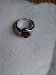 Vintage Estate (925) Sterling Silver Red Garnet Gemstone Scalloped Bezel Ring 7