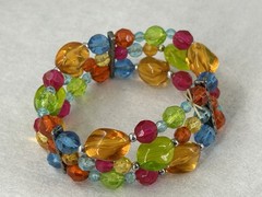 Vintage Colorful Lucite Triple Band Stretch Bracelet Green Blue Pink Orange