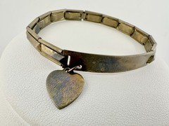 Antique Expansion ID Bracelet Etched Heart Charm 6.2in Repair Metal Unknown Read