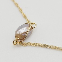 Barrel Pearl Neutral Tone Gold Plated Station Necklace Vtg Korea 24 Inch w Tag