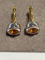 JOAN RIVERS Silver & Gold Tone Pierced Earrings with Multi-Faceted Gold Stone