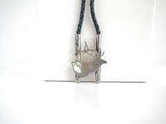 Zuni Native American BULL ELK Bolo Tie by Dale Edaakie Handmade Vintage