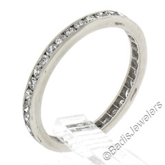 Antique Platinum 0.60ctw Channel Old Single Diamond Eternity Stackable Band Ring