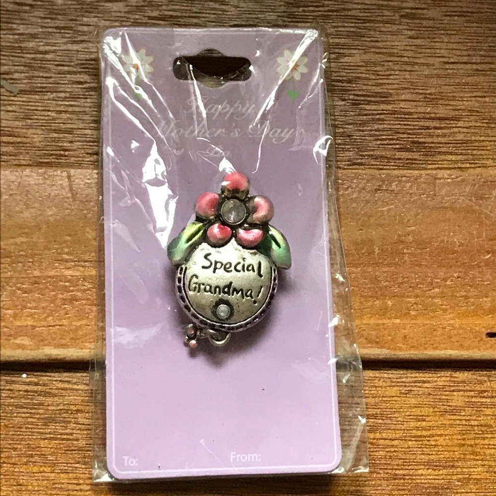 Estate Pink Flower w Rhinestone Center SPECIAL GRANDMA Happy Mother’s Day Pin