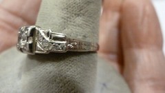 ANTIQUE LADIES 18K WHITE GOLD 40 POINTS TW DIAMOND ENGAGEMENT RING SZ 6 3/4