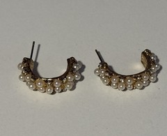 Lot of 3 pair Gold Tone Pearl Earrings Costume Jewelry Pierced Post Hoops