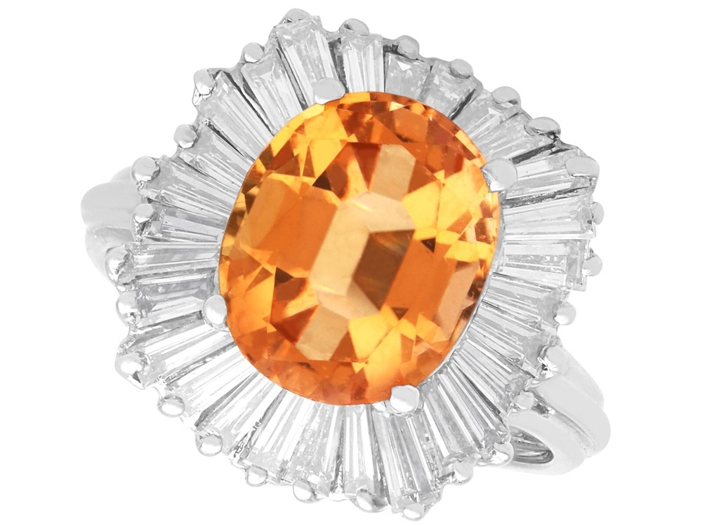 3.60Ct Orange Tourmaline and 2.30Ct Diamond, 18k White Gold Ballerina Ring