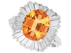 3.60Ct Orange Tourmaline and 2.30Ct Diamond, 18k White Gold Ballerina Ring
