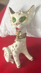 VTG Green Eyed White Enamel Copy Cat 1970’s Pet Pin Brooch Adorable