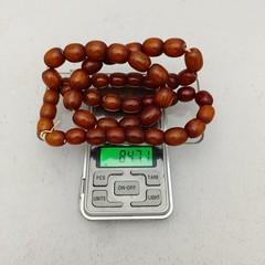 Antique Ottoman Dark Honey Cognac Bakelite Catalin Faturan Bead Necklace 84.71g