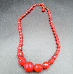 Red Lucite Necklace Faceted Beads Vintage West Germany Adjust 15.5 In Jewelry