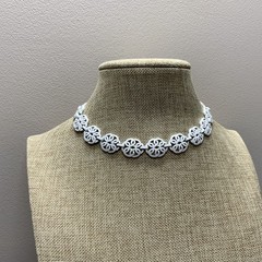Vintage Trifari White Enamel Choker Necklace Swirl Link Mid Century