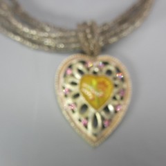 Heart Necklace Pendant Enamel Rhinestone Glass Seed Bead Multistrand 1928 18″
